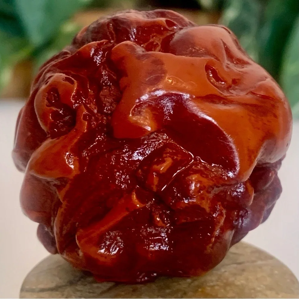 Red Faux Amber Carved Chinese Zodiac Ball 12 Animals Horse Rat Monkey Ram 1.8